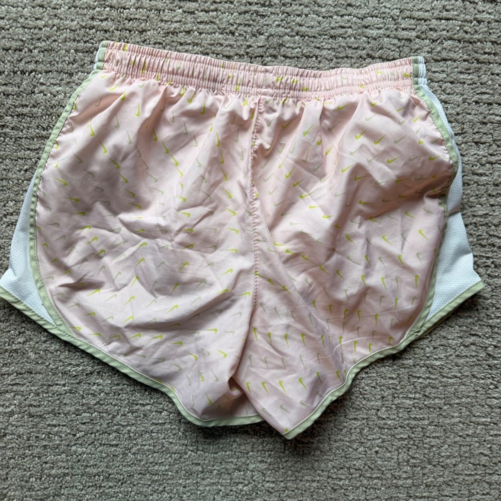 Nike Dri-FIT Running Shorts Girls Large Pink Lime Green Mini Swoosh Track Sports - Picture 4 of 7